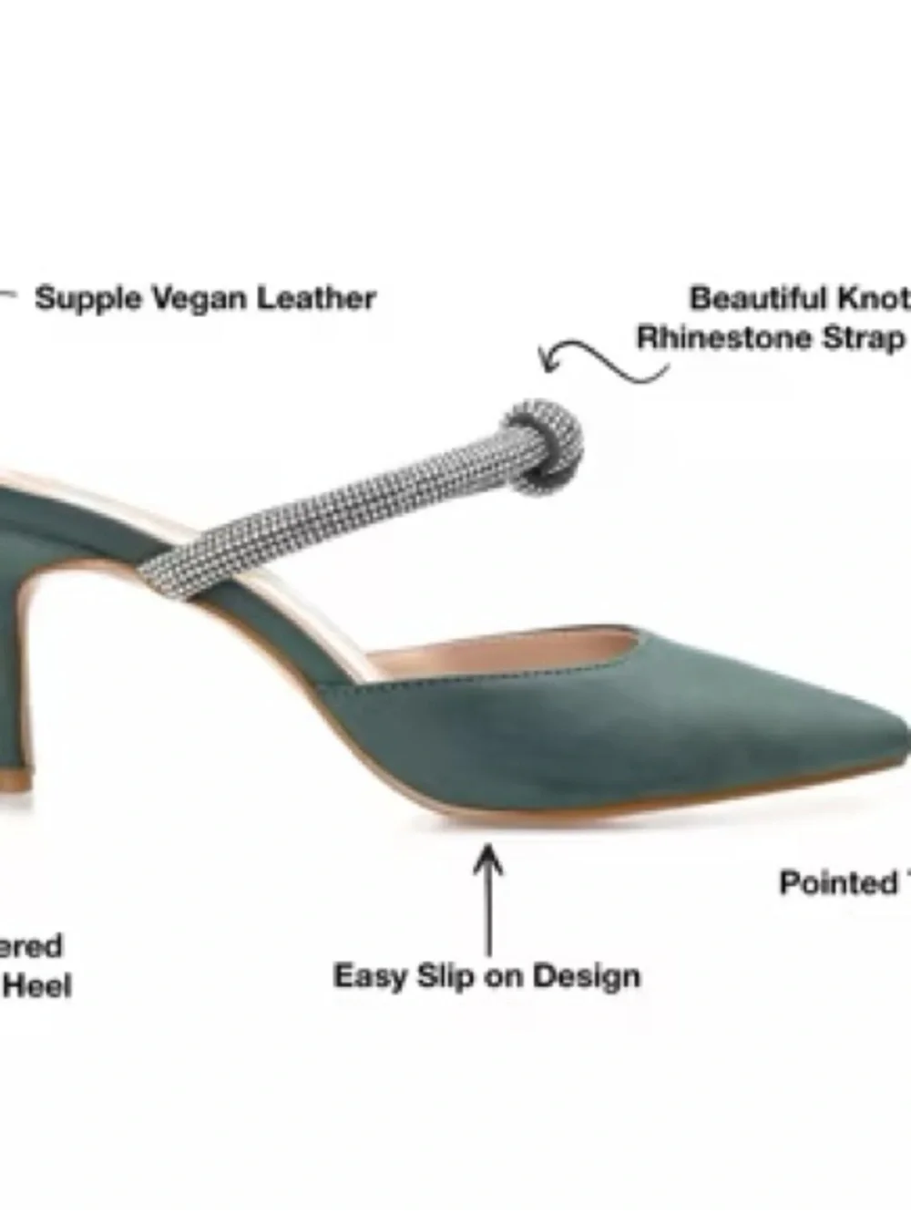 Journee Collection Emerald Green Pointed-Toe Rhinestone-Knot Mules